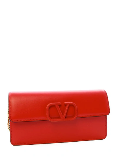 Valentino Garavani Vsling Grain Leather Wallet On Chain In Red