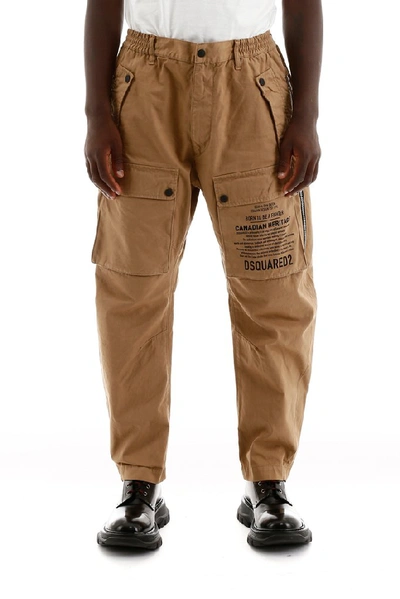 Dsquared2 Cargo Trousers With Logo In Brown