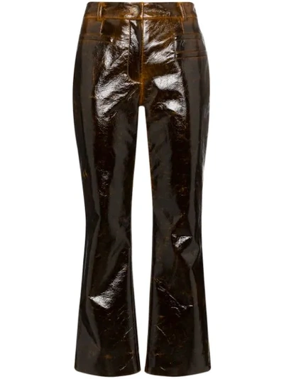 Rejina Pyo Laminate-effect Cropped Kick-flare Trousers In Brown