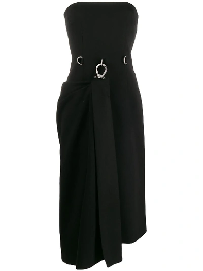 Prada Strapless Hardware-waist Wool Dress In Black
