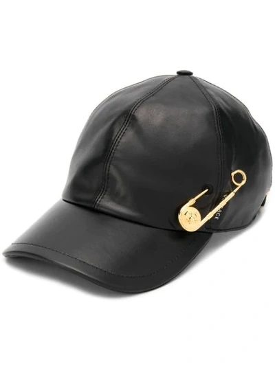 Versace Safety Pin Detail Baseball Cap In Black