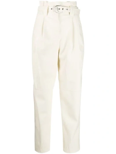 Pinko High-waisted Belted Trousers In White