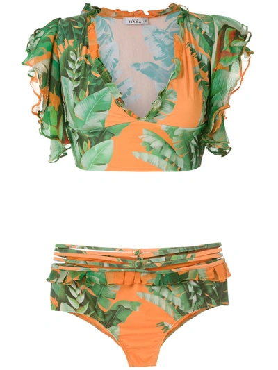 Amir Slama Printed Crop Top Bikini Set In Green