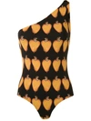 Amir Slama Printed One Shoulder Swimsuit In Black