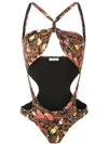 Amir Slama Cut Out Printed Swimsuit In Black