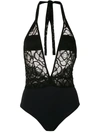 Amir Slama Lace Panel Swimsuit In Black