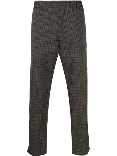 Prada Cropped Checkered Trousers In Green