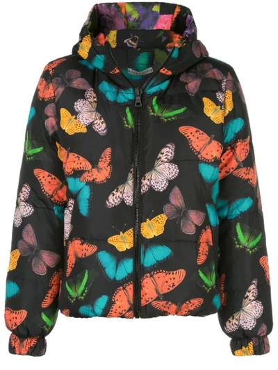 Alice And Olivia 'durham' Butterfly Print Reversible Hooded Puffer Jacket In Multi-colour