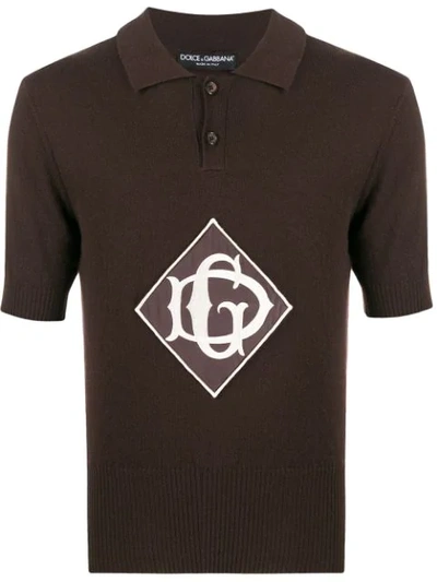 Dolce & Gabbana Monogrammed Knitted Polo Shirt In Brown