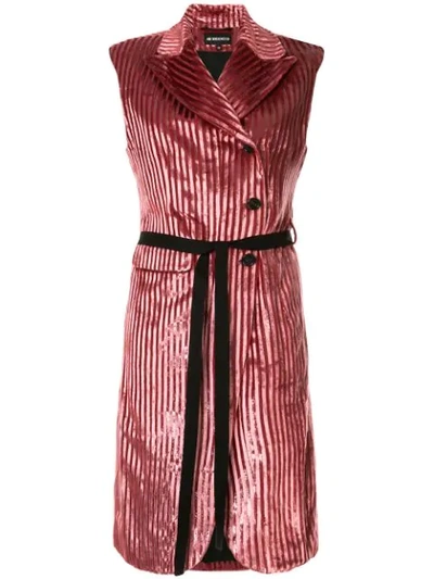 Ann Demeulemeester Striped Velvet Long Gilet In Pink
