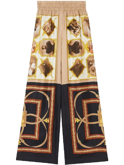 Burberry Graphic Print Palazzo Trousers In Brown