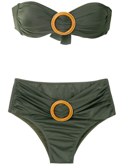 Brigitte Buckled Bandeau Bikini Set In Green