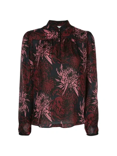 A.l.c Beatrix Floral Metallic Dot Silk Blouse In Midnight Pink Red