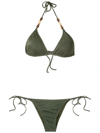 Brigitte Embellished Triangle Bikini Set In Green