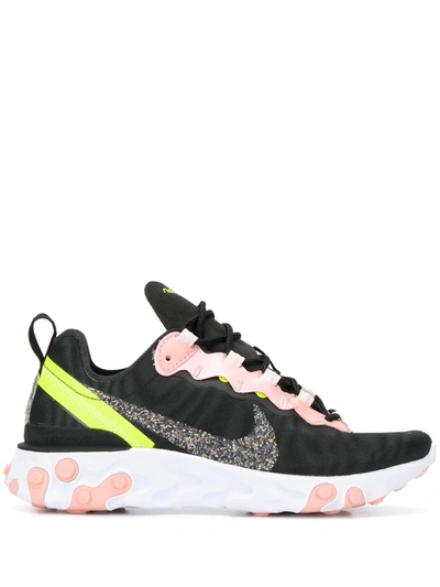 Nike React Element 55 Glittered Canvas And Faux Leather Sneakers In Black,pink,yellow