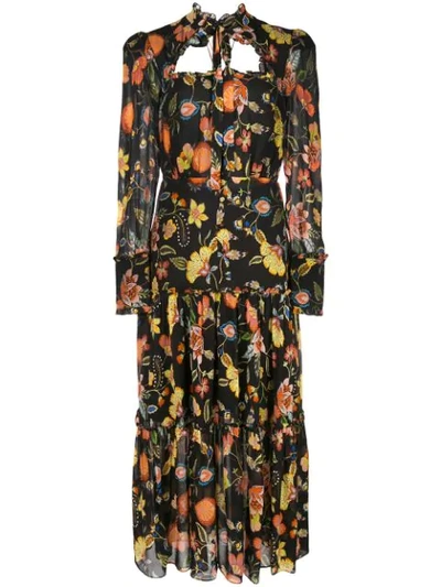 Alexis Sabryna Ruffle-tiered Floral-print Midi Dress In Black