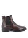 TOD'S DARK BROWN LEATHER PULL ON ANKLE BOOTS