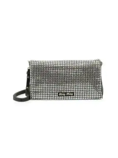 Miu Miu Starlight Embellished Leather Shoulder Bag In Nero