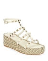 VALENTINO GARAVANI ROCKSTUD TORCHON PLATFORM ESPADRILLES, WHITE,PROD150570048