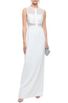 HALSTON HERITAGE PANELED MESH AND SATIN-CREPE GOWN,3074457345621310613