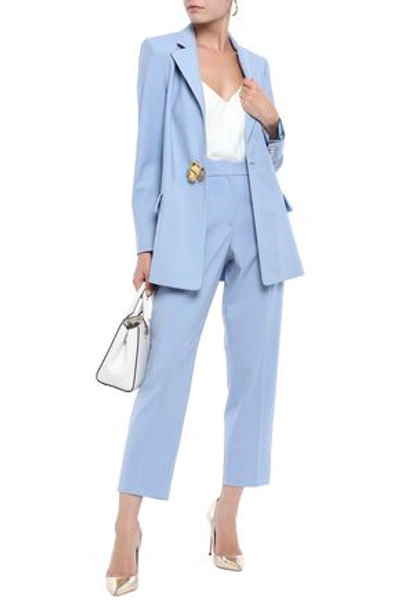 Oscar De La Renta Woman Embellished Stretch-wool Twill Blazer Light Blue