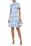 OSCAR DE LA RENTA FLUTED CHECKED WOOL-BLEND DRESS,3074457345626654181