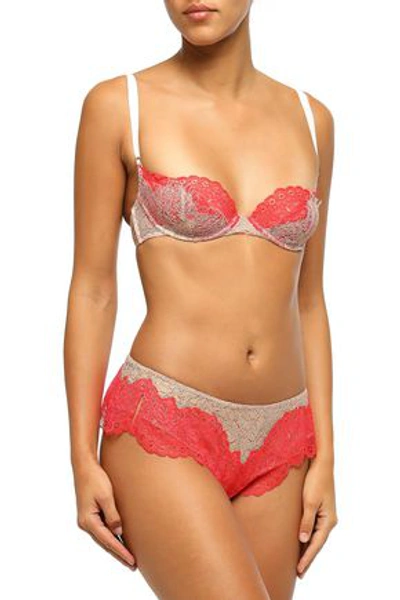 Kiki De Montparnasse Poison Two-tone Chantilly Lace Underwired Balconette Bra In Bright Pink