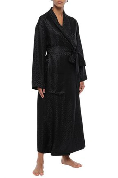 Kiki De Montparnasse Woman Logomania Silk-satin Jacquard Dressing Gown Black