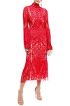 Galvan  London Open-back Embroidered Tulle Midi Dress In Red