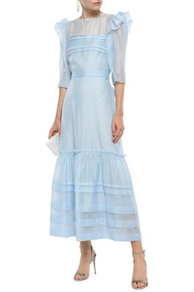 Anna October Woman Ruffled Crepe De Chine Maxi Dress Sky Blue