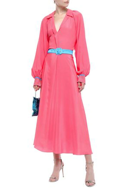 Anna October Woman Belted Silk Crepe De Chine Maxi Dress Bubblegum