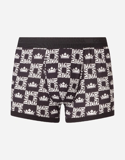 Dolce & Gabbana Boxers In Printed Cotton In Black