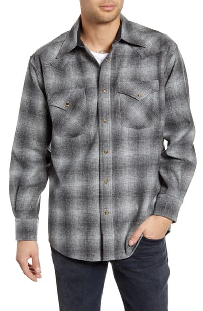 Pendleton Canyon Plaid Wool Western Shirt In Grey Ombre