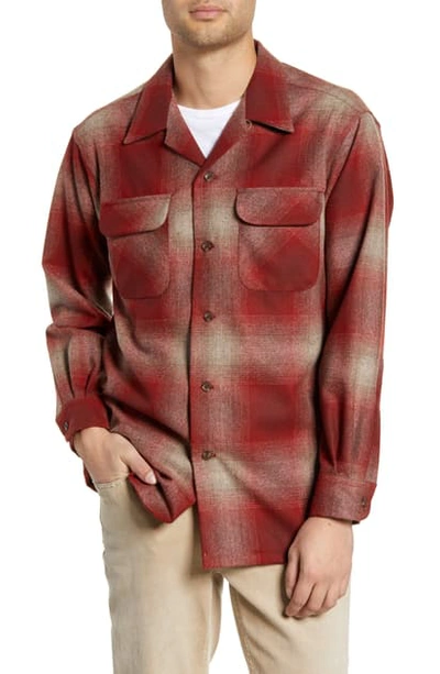Pendleton Board Wool Flannel Shirt In Red/ Tan Ombre