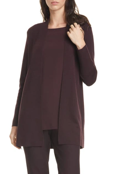 Eileen Fisher Merino Straight Long Cardigan In Cassis