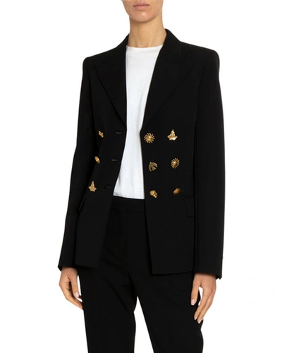 Givenchy Button-embellished Double-breasted Grain De Poudre Wool Blazer In Black