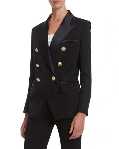 Balmain 6-button Oversized Grain De Poudre Jacket With Satin Lapel In Black