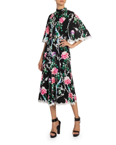 Andrew Gn Lace-trim Floral Midi Dress In Black
