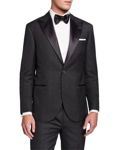 Brunello Cucinelli Satin Lapel Stripe-cotton Tuxedo Jacket In Grey