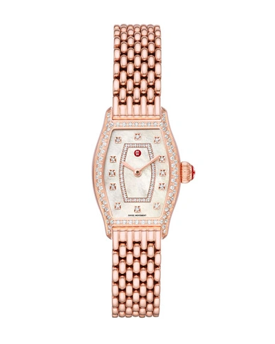 Michele Coquette Pink Gold Diamond Watch In White/rose Gold