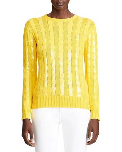 Ralph Lauren Sequined Cable Silk Knit Sweater In Yellow