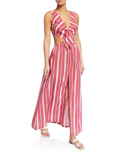 Letarte Chile Striped Tie-back Maxi Dress In Rose