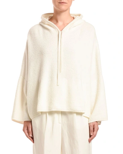 Agnona Cashmere-cotton Terry Hooded Sweater In Ivory