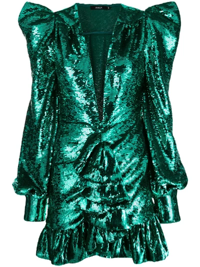 Amen Sequin Embroidered Cocktail Dress In Green