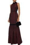 AMANDA WAKELEY MESH-PANELED FRINGE-TRIMMED HOUDSTOOTH JACQUARD GOWN,3074457345621293917