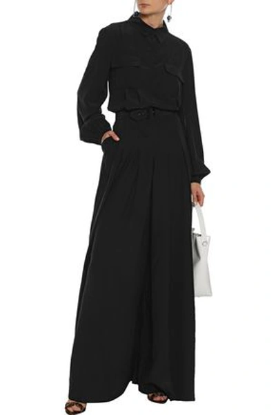 Alberta Ferretti Woman Belted Washed-silk Wide-leg Jumpsuit Black