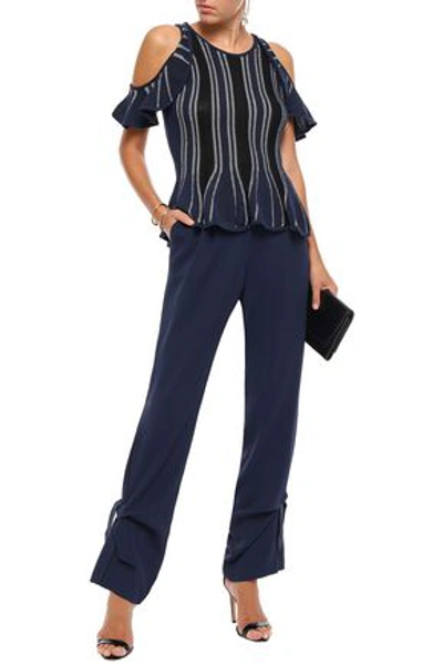 Jonathan Simkhai Lace-up Satin-trimmed Crepe Straight-leg Trousers In Navy