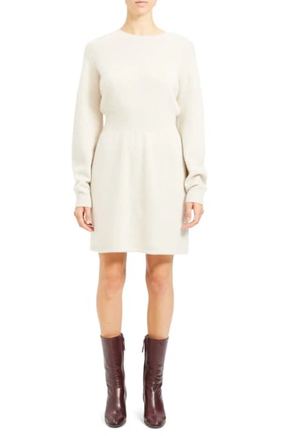 Theory Wool & Cashmere Long Sleeve Sweater Dress In Ecru Heather