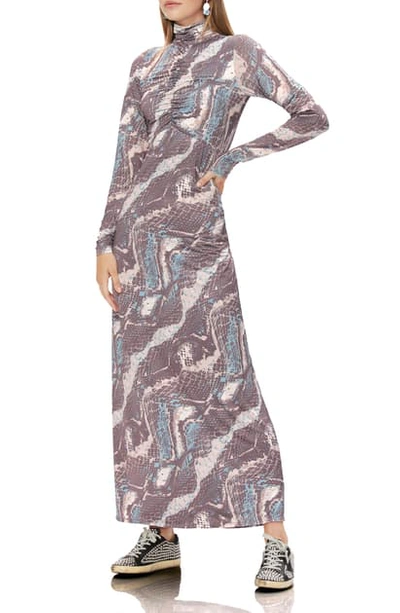 Afrm Blaine Long Sleeve Maxi Dress In Abstract Snake