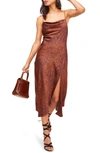 Astr Cowl Neck Midi Dress In Rust Animal